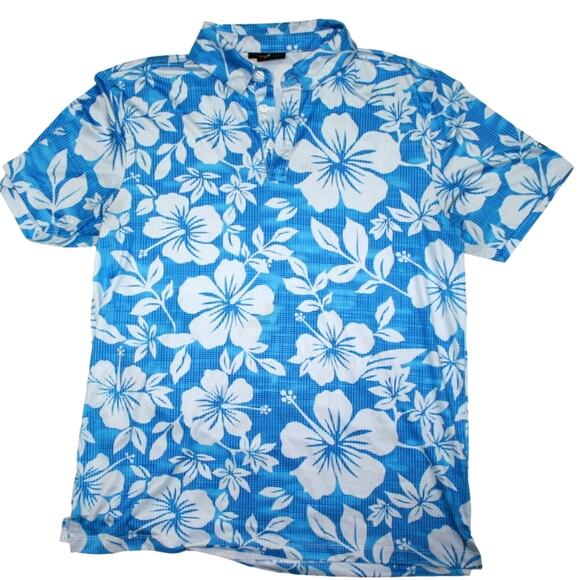 Yata golf Mens Blue leaf print Polo Size Medium - Picture 1 of 6
